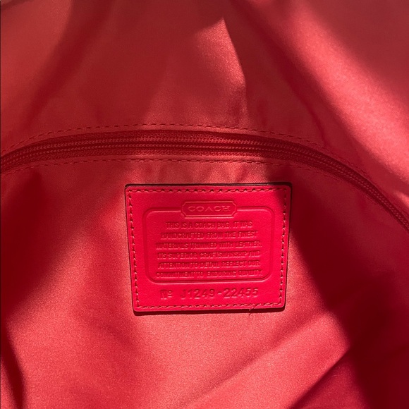 Coach Poppy Signature Metallic Outline Hallie Tote Handbag - Coral Patent Trim - Picture 11 of 13